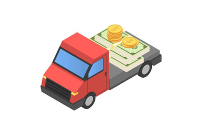 Money truck icon, isometric style