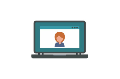 Laptop video chat icon, flat style