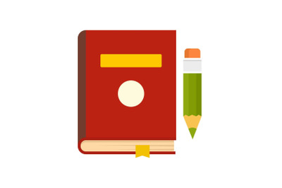 Book and pen icon, flat style