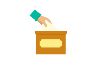 Hand put in election box icon, flat style