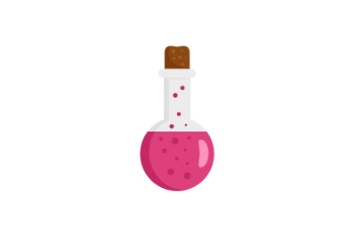 Potion pink flask icon, flat style