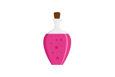 Potion pink bottle icon, flat style