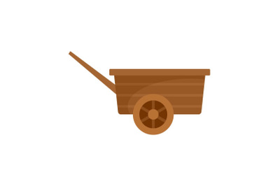 Wood wheelbarrow icon, flat style