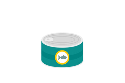 Fish tin can icon, flat style