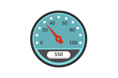 Blue speedometer icon, flat style