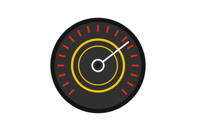 Black red speedometer icon, flat style