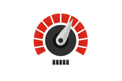 Red white speedometer icon, flat style