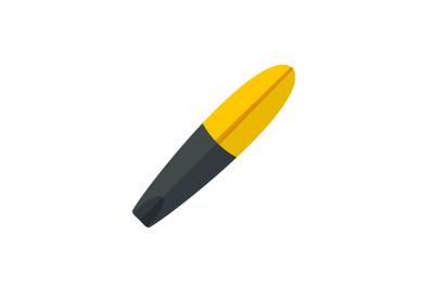 Black yellow surfboard icon, flat style