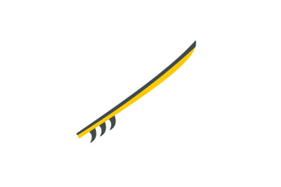 Side view yellow surfboard icon, flat style