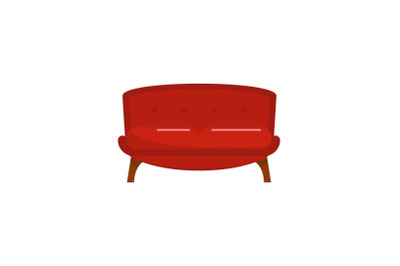 Red tuxedo sofa icon, flat style