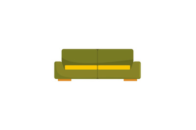Green modern sofa icon, flat style