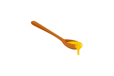 Honey wood spoon icon, flat style