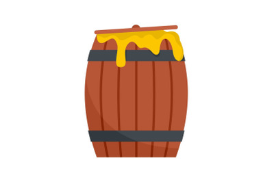 Wood honey barrel icon, flat style