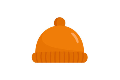 Orange winter hat icon, flat style