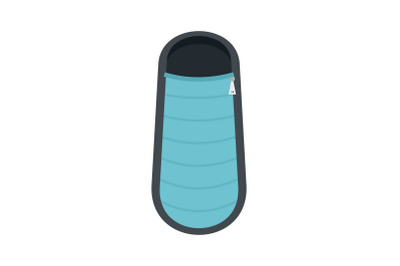 Blue sleep bag icon, flat style