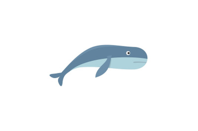 Blue whale icon, flat style