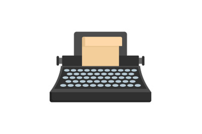Black classic typewriter icon, flat style