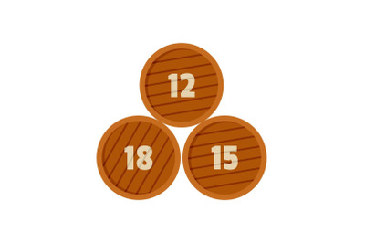 Group of wooden barrel icon, flat style