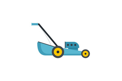 Blue lawn mower icon, flat style