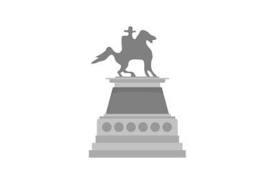 Man at horse statue icon, flat style
