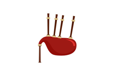 Red bagpipes icon, flat style