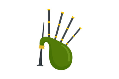 Green bagpipes icon, flat style