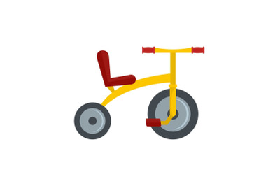 Yellow tricycle icon, flat style