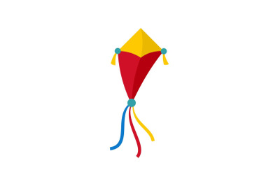 Ribbon kite icon, flat style