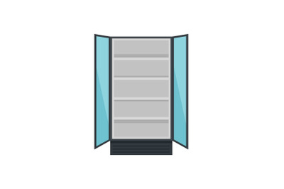Open commercial fridge icon, flat style