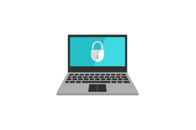 Secured laptop icon, flat style