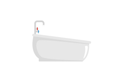 Bathtube with water tap icon, flat style