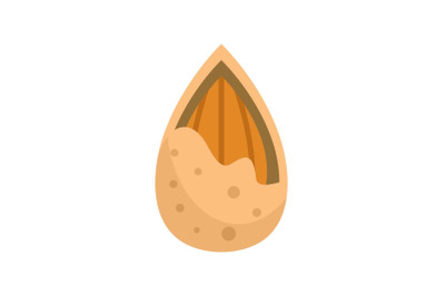 Crack almond icon, flat style