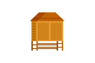 Wood asian house icon, flat style