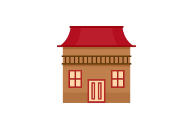 Wood house icon, flat style