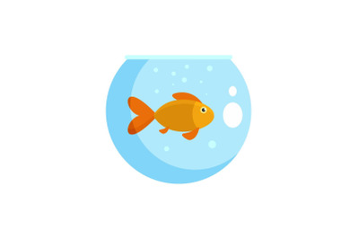 Fish in round aquarium icon, flat style