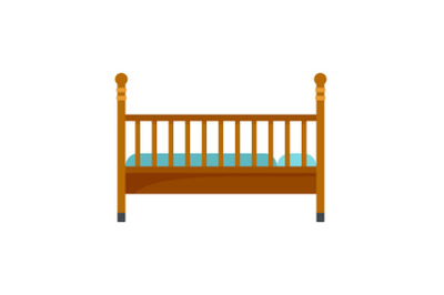Wood baby bed icon, flat style