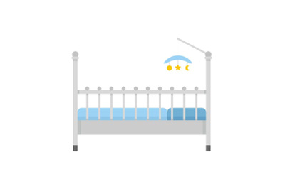 Baby bed with toys icon, flat style