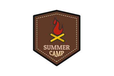 Summer fire camp logo, flat style