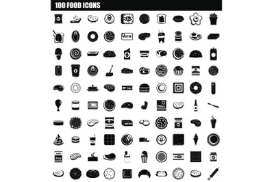 100 food icon set, simple style