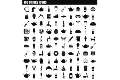 100 drinks icon set, simple style