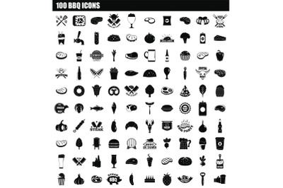 100 bbq icon set, simple style
