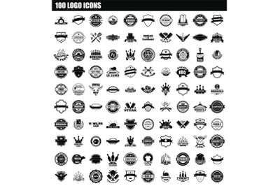 100 logo icon set, simple style
