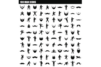 100 man icon set, simple style