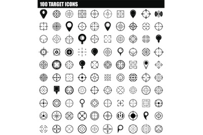 100 target icon set, simple style