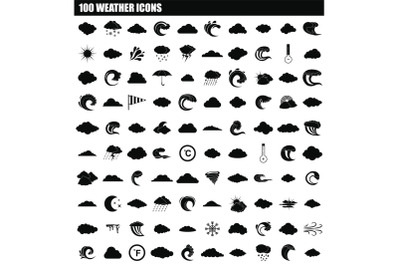 100 weather icon set, simple style