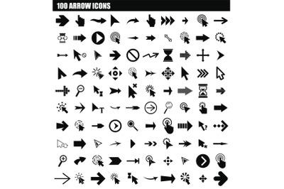 100 arrow icon set, simple style