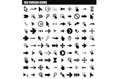 100 cursor icon set, simple style