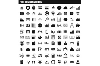 100 business icon set, simple style