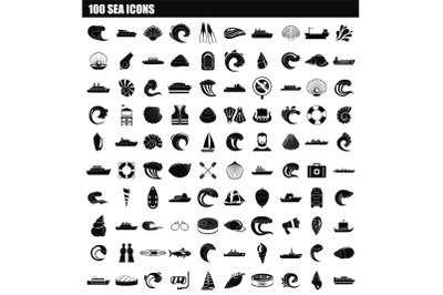 100 sea icon set, simple style