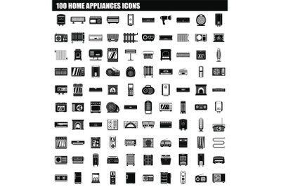 100 home appliances icon set, simple style